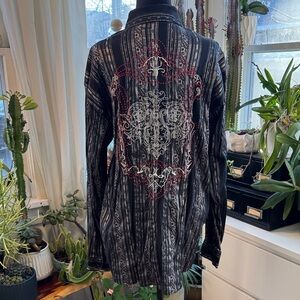 Men's Black and Gray Embroidered Western Shirt